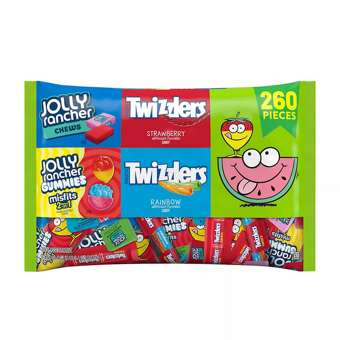 Sweets Assortment Bulk Variety (Twizzlers Rainbow and Strawberry, Jolly Rancher Gummies Misfits and Fruit Chews), 260 Pc./69.4